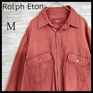 【希少】Ralph Eton ラルフイートン☆くすみ赤コーデュロイコットンシャツ　Mサイズ　オーバーサイズ 90s　長袖