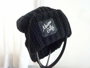 《 Maison Girl 》モコモコ編み込みニット帽　黒色帽子　キッズ帽子　女の子　サイズ５６cm〜５８cm　キャップ　帽子