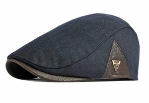C-Hunting2-2 ハンチング帽子 スエード調切り替え ウール風 キャップ 帽子 56cm~59cm メンズ ・レディース 秋冬　紺色