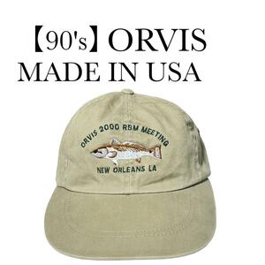 [90s]USA made ORVIS trout embroidery Orbis long Bill cap 
