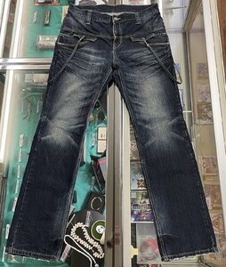 PPFM ダメージ加工 デザインデニムパンツ メンズ Lサイズ？ ニットリブポケット ストレート ジーンズ ペイトンプレイスフォーメン