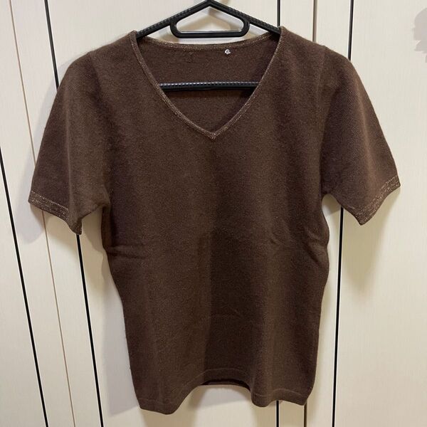 カシミヤ100% Vネック半袖ニット CASHMERE トップス レディース カットソー
