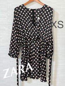 新品タグ付きZARA ドット柄 トップス チュニック リボン XSサイズ