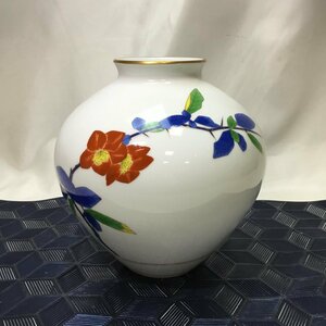 【未使用保管品/インボイス登録店/CH】香蘭社 木瓜 花瓶 有田焼 木瓜の花 金縁 白磁 花文 花器 花入 花生 花活け 壷 壺 置物 HA0917/0005