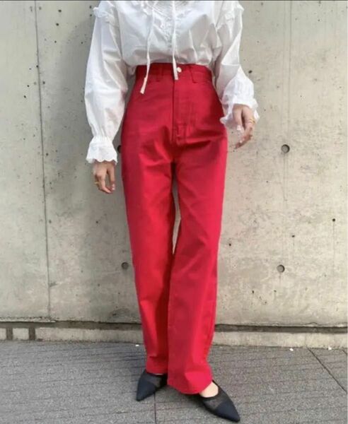 primary color cotton pants 赤　パンツ　ストレート