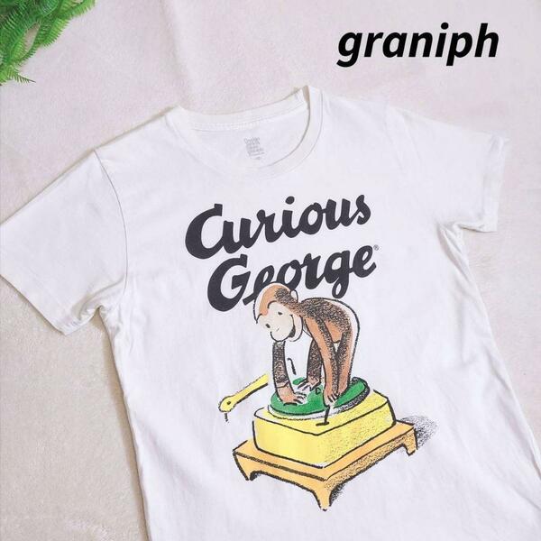graniph おさるのジョージ Tシャツ 白 アニメ・キャラクター XSサイズ アニメ Curious George