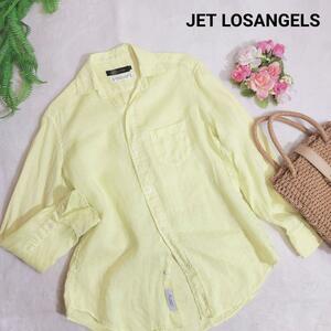 JET LOSANGELS flax linen100% open color long sleeve blouse declared size 4 XL about .. lemon yellow * yellow color 80686