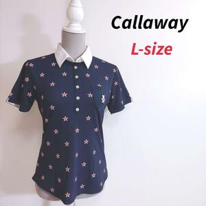 Callaway Bear вышивка Star рисунок рубашка-поло с коротким рукавом * звезда L размер Golf темно-синий белый красный женский Callaway 80998