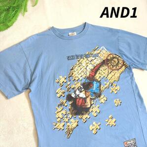AND1 バスケットボール・プリントTシャツ 水色 パズル 表記サイズM 66513