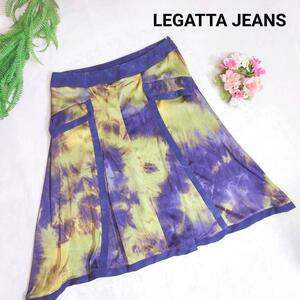 イタリア製 LEGATTA JEANS シルク素材・絞り染め風スカート 表記サイズ3 XL相当 紫パープル&うぐいす色 グラデーション 大きいサイズ66239