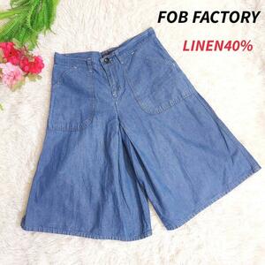  lady's FOB FACTORY flax linen40%* half height pants * hip &. pleat declared size M light blue culotte 7844
