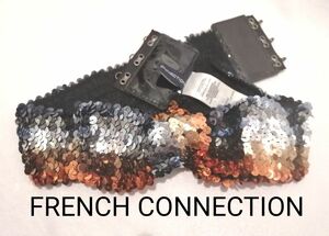 FRENCH CONNECTION スパンコールワイドリブベルト リボン ゴムベルト S