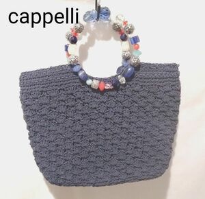 cappelli カペリ ストローワールド ハンドビジューかごバッグ ネイビー 未使用品　　