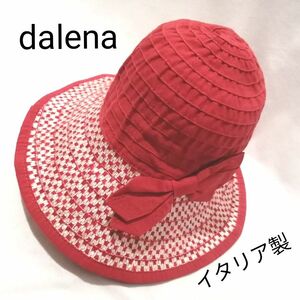 dalena ダレーナ イタリア製 リボンデザインハット M レッド×ホワイト　つば広帽子 ブレードハット