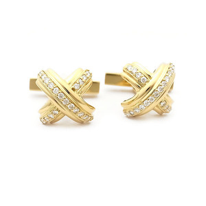 [ green shop pawnshop ] Tiffany signature cuffs ( cuff links ) with diamond K18YG[ used ]