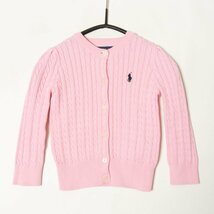 メール便◯ POLO RALPH LAUREN ラルフローレン クルーネックケーブルニットカーディガン 綿100％ ポニー刺繍 ピンク 2T 90サイズ ベビー_画像1