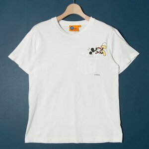 メール便◯ BEAMS ビームス 東京ディズニーシー コラボ ポケット付き半袖Tシャツ カットソー トップス 綿100％ ミッキーマウス 白 S