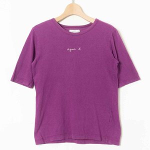 メール便◯ agnes b. トップス アニエスベー 五分袖Tシャツ パープル系 プリントロゴ シンプル 夏物 コットン100% 綿 着まわし 1 日本製