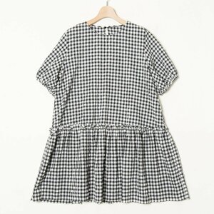 ZARA ザラ チェック柄パフスリーブワンピース 膝上丈 ノーカラー ポリエステルナイロン ストレッチ かわいい 春夏 黒 XL 大きいサイズ