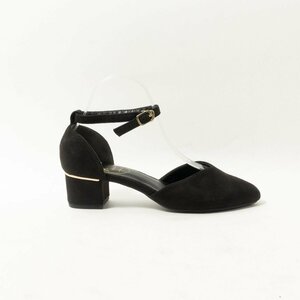 flicka フリッカ ストラップ パンプス ブラック 黒 LLサイズ 24.5cm相当 合成皮革 スエード レディース シンプル 太ヒール きれいめ 靴