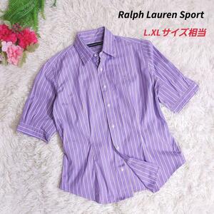 Ralph Lauren Logo embroidery * stripe . minute sleeve shirt declared size USA. 8 L.XL corresponding light purple & white Ralph Lauren 82047