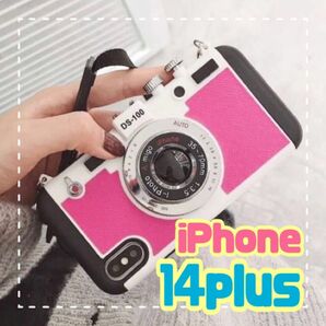 iPhone14plus　スマホケース　ストラップ付き　ショルダー　カメラ型 iPhoneケース