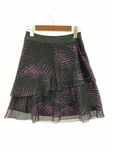 INDIVI Indivi total pattern tia-do skirt size36/ black × purple *# * dic5 lady's 