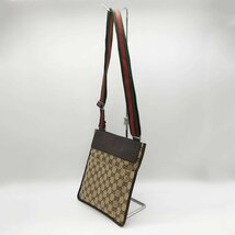 セール GUCCI グッチ GGライン シェリー ショルダーバッグ 斜め掛け バッグ GGキャンバス×レザー 茶 ブラウン 薄型 レディース 27639 USED_画像3