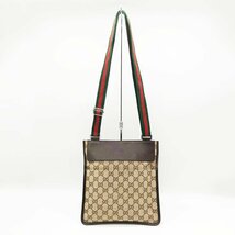 セール GUCCI グッチ GGライン シェリー ショルダーバッグ 斜め掛け バッグ GGキャンバス×レザー 茶 ブラウン 薄型 レディース 27639 USED_画像1