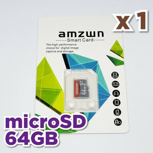 【送料無料】マイクロSDカード 64GB 1枚 class10 UHS-I 1個 microSD microSDXC マイクロSD AMZWN 64GB RED-GRAY