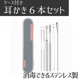 耳かき 6本セット 新品 ケース付き 種類 スパイラル 耳掃除 収納 携帯 便利