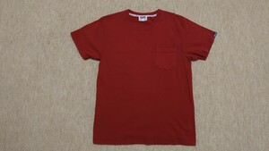 【Pherrow's フェローズ 】ポケット Tシャツ Mサイズ　38サイズ　クルーネック　バーガンディー　赤　メンズ　無地　クリックポスト185円