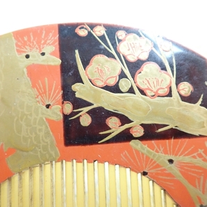 A286 櫛 丸櫛 蒔絵 梅松図 樹脂製 レトロ/和装小物/簪/くし/髪飾り Japanese Kimono Jewelryの画像5