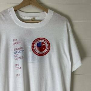 90s USA製 白 プリントTシャツ 半袖Tシャツ SCREEN STARS スクリーンスターズ アメリカ製 古着 vintage ヴィンテージ Lサイズ 企業ロゴ