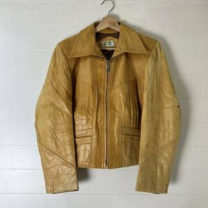 70s 80s USA古着 レザージャケット ベージュ Genuine Leather メキシコ製 ライダースジャケット アメリカ古着 vintage ヴィンテージ IDEAL