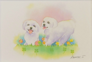 Art hand Auction 可愛い犬の画家 坂本カズシ額付ミニアート｢なかよしのマルチーズ｣ 生産終了品, 在庫限りです｡, 美術品, 絵画, その他