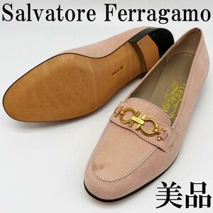 送料無料★【美品】Salvatore Ferragamo ビットローファー 薄ピンク