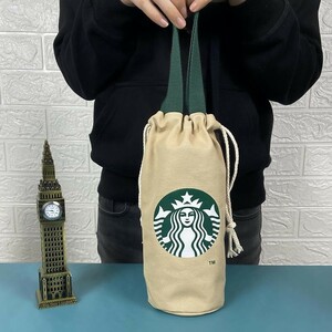 スタバ　ミニバッグ ベア 白　巾着袋 　タンブラー ロースタリー 水筒 ペットボトル カバー ホルダー スタバトートバッグ　海外限定