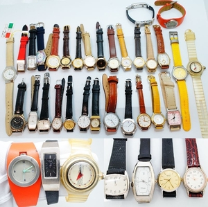 I50●美品含む 30点セット レディース腕時計 革 レザーベルト SEIKO/CITIZEN/MISANI/SWISS MILITARY/FOSSIL 他 大量まとめ クォーツ