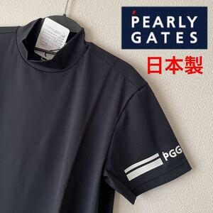 L/サイズ5/新品/日本製/高級ゴルフウェア/PEARLYGATES パーリーゲイツ/PGG/メンズ/半袖/モックネックシャツ/半袖シャツ/ゴルフシャツ/黒