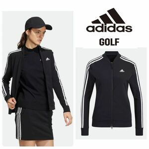L size new goods regular price 12000 jpy / Adidas Golf /adidas golf/ lady's / autumn winter /s Lee stripe s long sleeve full Zip jacket / jersey / black /BK