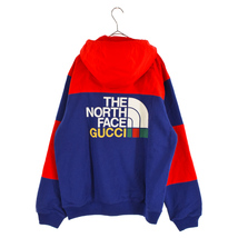 グッチ 21AW×THE NORTH FACE ナイロン切り替え ジップアップフーディー スウェット 671462 XJDRN ブルー/レッド_画像2