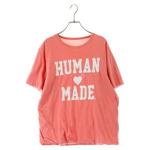 HUMAN MADE ヒューマンメイド フロントハートロゴプリントクルーネック半袖Tシャツ ピンク