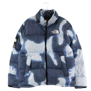 シュプリーム 21AW×THE NORTH FACE タイダイ ブリーチ デニム プリント ヌプシ ダウンジャケット インディゴ ND52100I