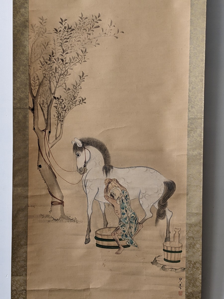 松村呉春(月渓) 人物画、歴史画 掛け軸 合わせ箱 書画、骨董品、美術品-