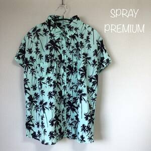 ◎SPRAY PREMIUM スプレイプレミアム 肩だし半袖シャツ 半袖シャツ シャツ とろみシャツ ショルダーカット ヤシの木柄 Ｍサイズ