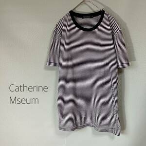 ◎catherine Mseum 半袖Tシャツ Tシャツ ボーダーTシャツ レディース Lサイズ ボーダー柄 白×黒色 綿100％ コットン