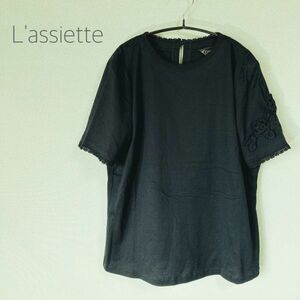 ◎L'assiette ラシェット 半袖カットソー カットソー 花モチーフ付きカットソー 無地カットソー レディース Mサイズ相当 日本製 綿100％