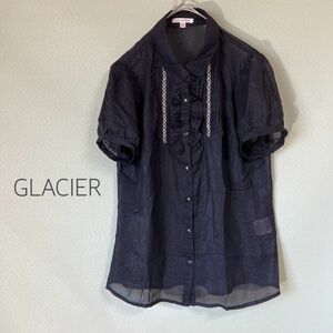 ◎GLACIER グラシア 半袖ブラウス シアーブラウス スパンコール付きブラウス 黒 レディース Mサイズ