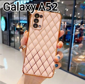 Galaxy A52ケース　ピンクベージュ　ふちどり　メッキ風　格子柄　可愛い　匿名配送